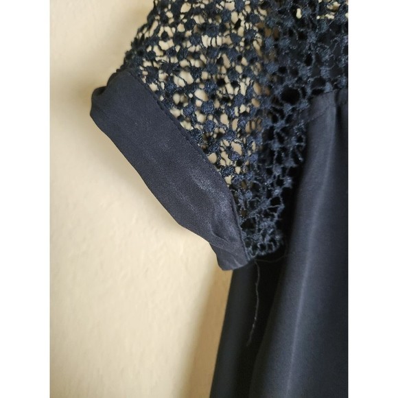 Japna Top Small Womens Black Chiffon Sheer See‎ Through Crochet V Neck Blouse - Picture 6 of 8